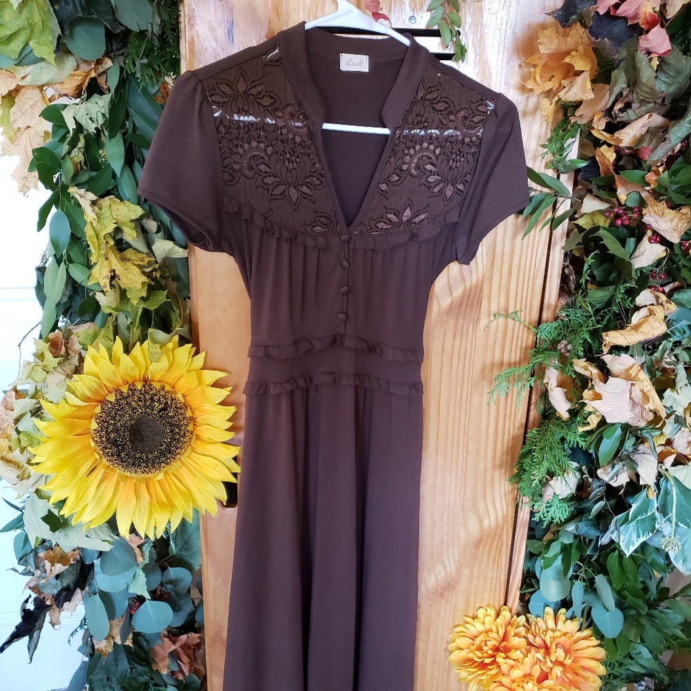Medium Lush dress in brown with lace top